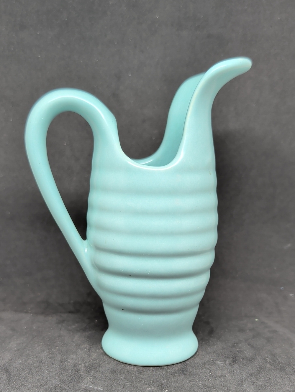 Vintage MCM Metlox Ribbed Beehive  Creamer Pitcher 5" Aqua Blue Decorative Vase